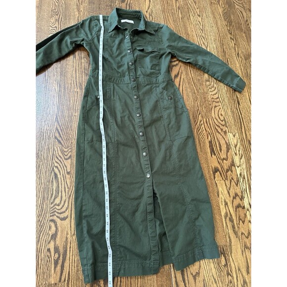 LOFT Twill Snap up 100% Cotton Green Midi Pocket Dress Size 6P Petites Office - Picture 12 of 13
